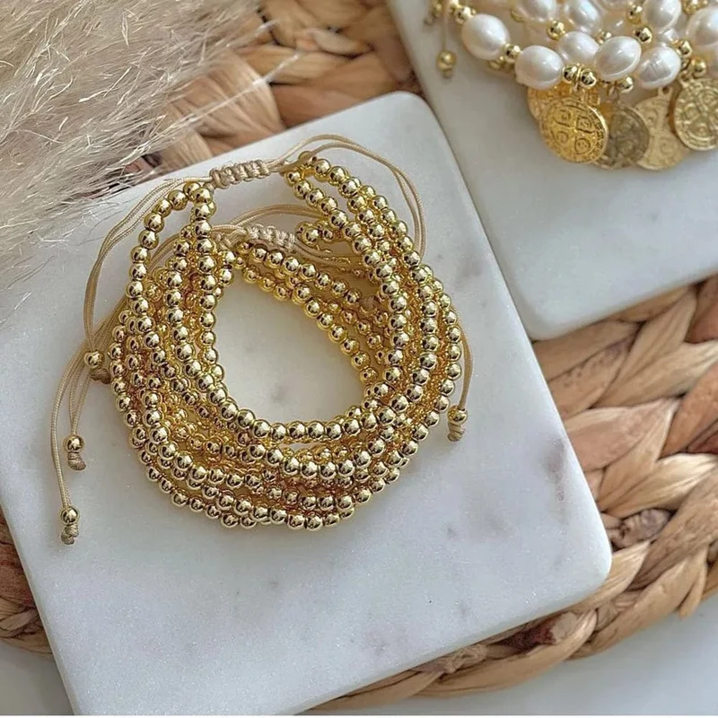 KKBEAD Armbänder Vergoldet 18 K Wasserdicht Mehrschichtig Stapelbar Perlenarmband Für Frauen Geschenke Pulseras Femme