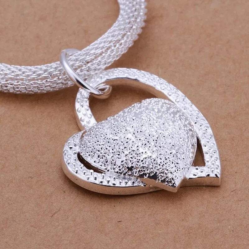 925 Sterling Silber Halskette Wunderschöner Charme Mode Herz Hochzeit Dame Liebe für Frauen Edler Luxus 18 Zoll 45cm Schmuck