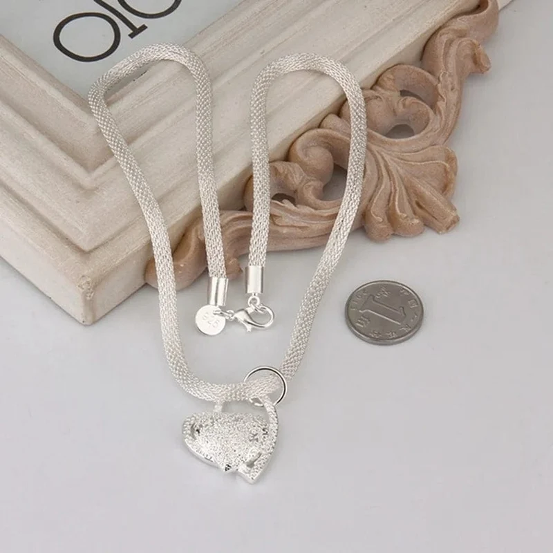 925 Sterling Silber Halskette Wunderschöner Charme Mode Herz Hochzeit Dame Liebe für Frauen Edler Luxus 18 Zoll 45cm Schmuck