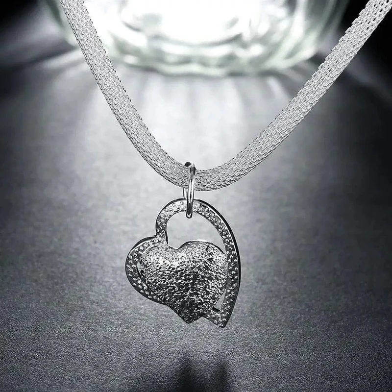 925 Sterling Silber Halskette Wunderschöner Charme Mode Herz Hochzeit Dame Liebe für Frauen Edler Luxus 18 Zoll 45cm Schmuck