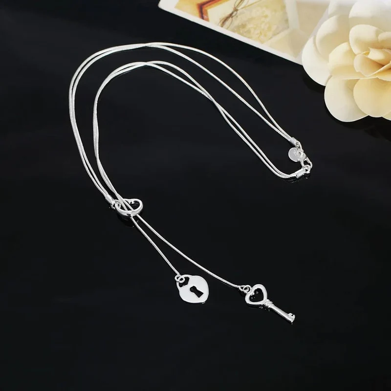 925 Sterling Silber Halskette Wunderschöner Charme Mode Herz Hochzeit Dame Liebe für Frauen Edler Luxus 18 Zoll 45cm Schmuck
