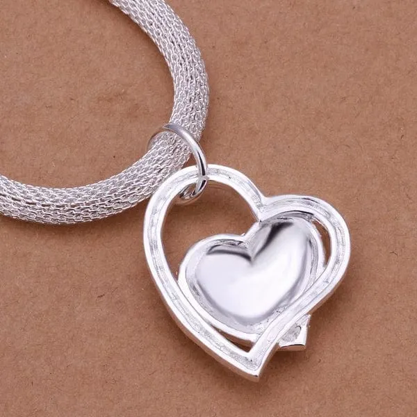 925 Sterling Silber Halskette Wunderschöner Charme Mode Herz Hochzeit Dame Liebe für Frauen Edler Luxus 18 Zoll 45cm Schmuck