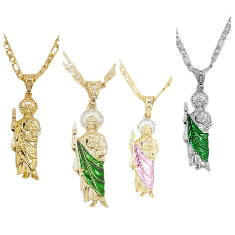 Saint Jude Halskette 14K vergoldet San Judas Anhänger Figaro Kette
