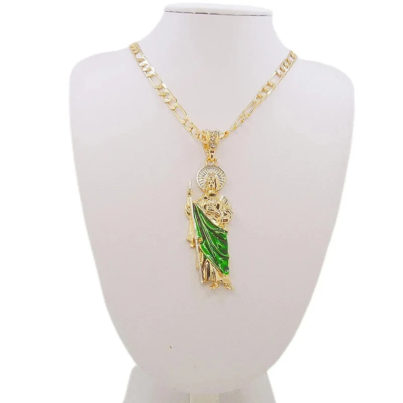 Saint Jude Halskette 14K vergoldet San Judas Anhänger Figaro Kette