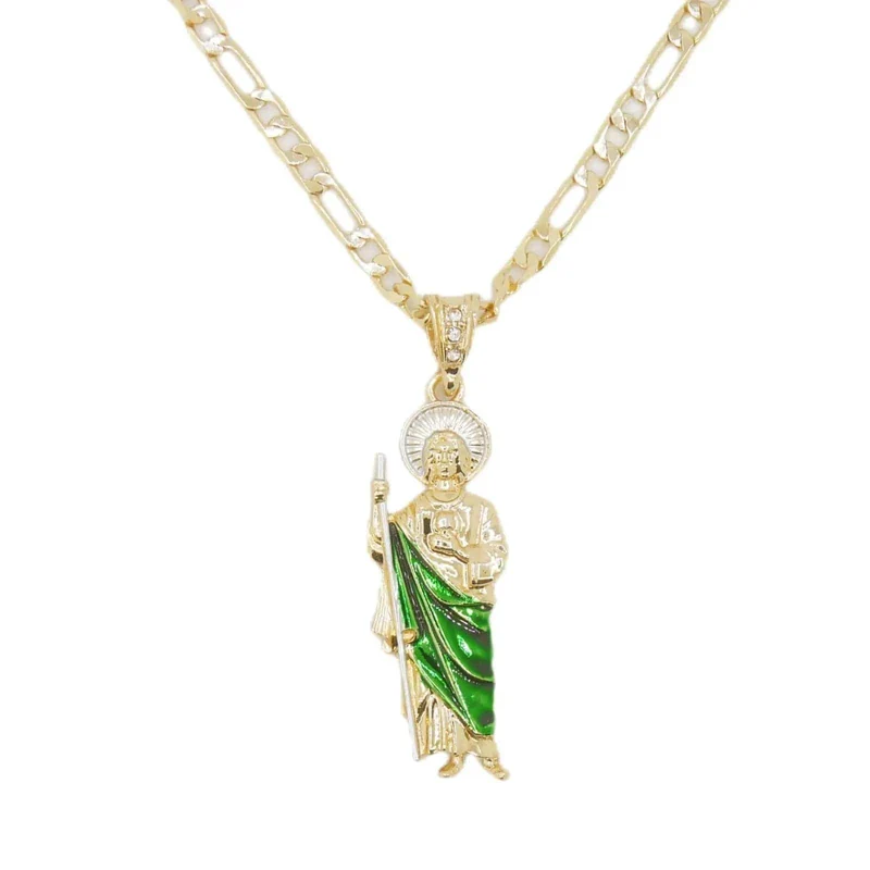 Saint Jude Halskette 14K vergoldet San Judas Anhänger Figaro Kette