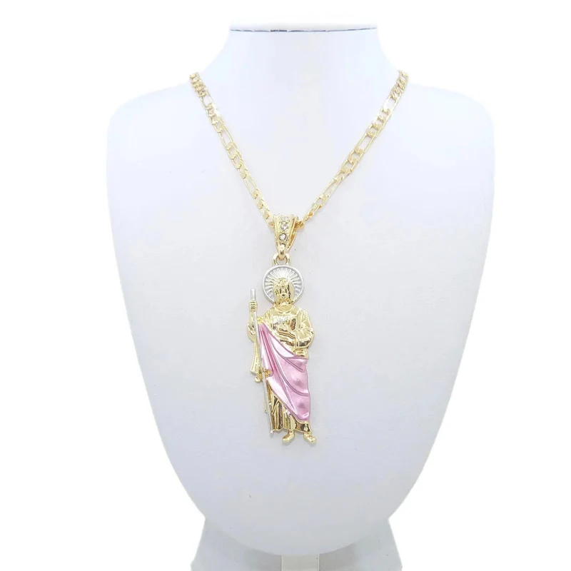 Saint Jude Halskette 14K vergoldet San Judas Anhänger Figaro Kette