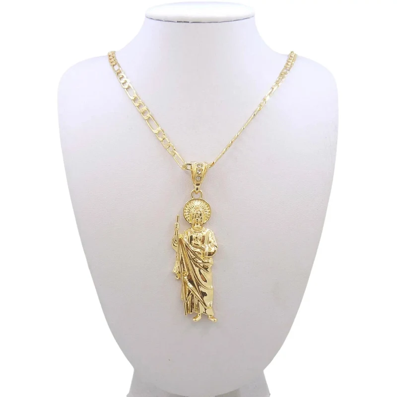 Saint Jude Halskette 14K vergoldet San Judas Anhänger Figaro Kette