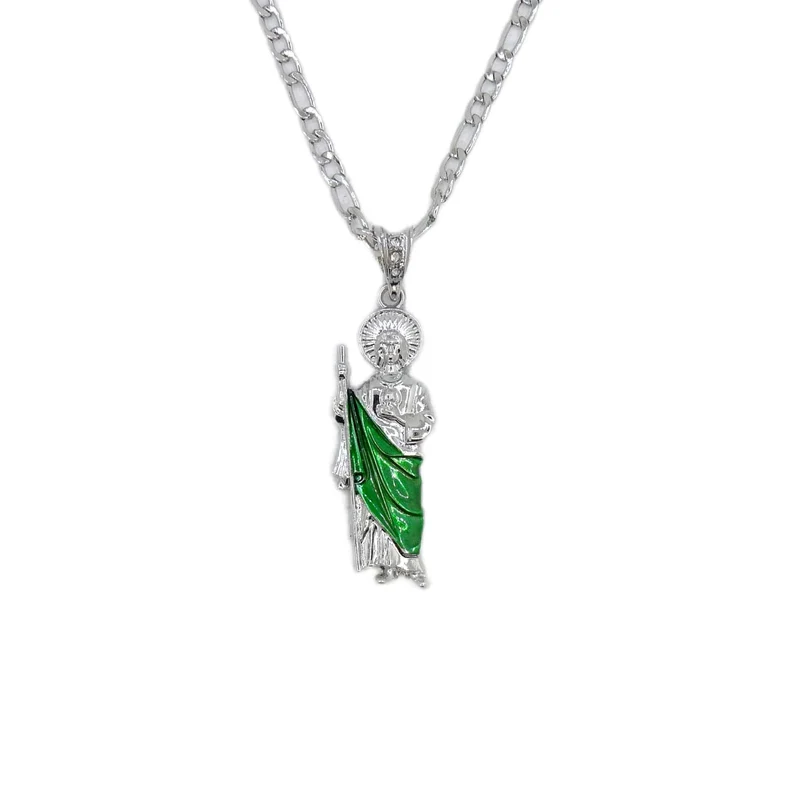 Saint Jude Halskette 14K vergoldet San Judas Anhänger Figaro Kette
