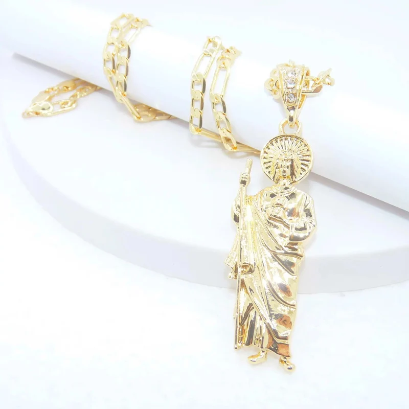 Saint Jude Halskette 14K vergoldet San Judas Anhänger Figaro Kette