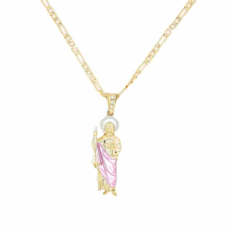 Saint Jude Halskette 14K vergoldet San Judas Anhänger Figaro Kette