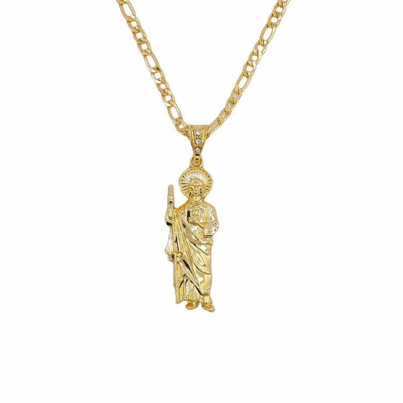Saint Jude Halskette 14K vergoldet San Judas Anhänger Figaro Kette
