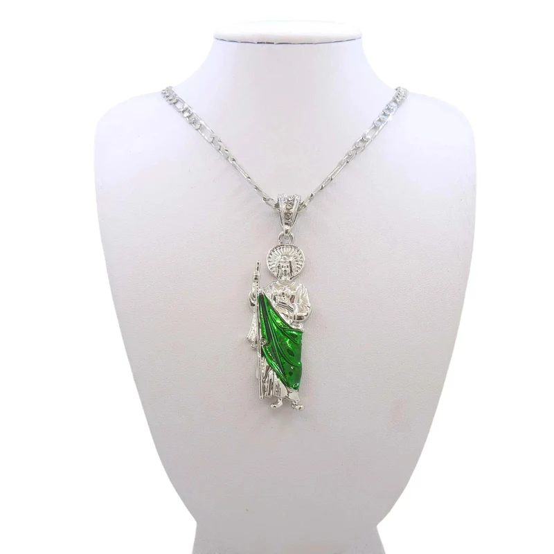Saint Jude Halskette 14K vergoldet San Judas Anhänger Figaro Kette
