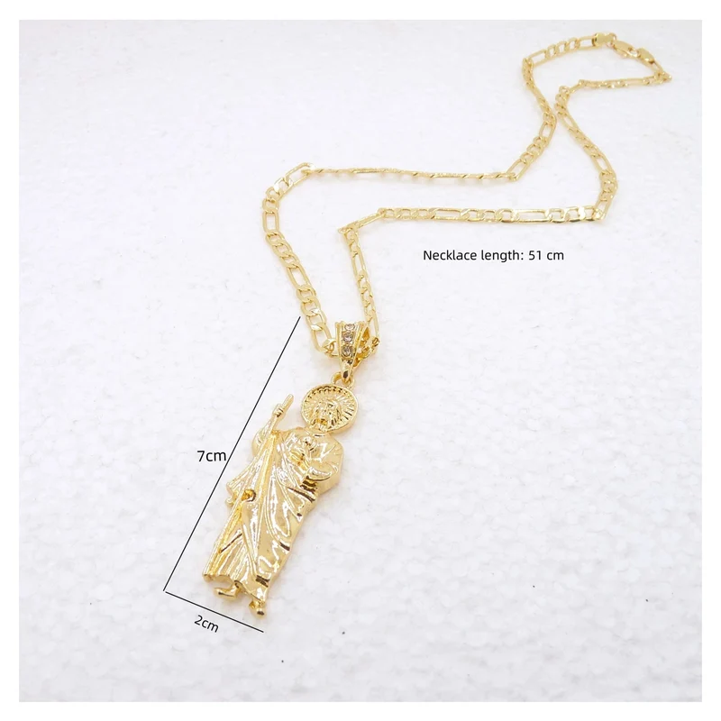 Saint Jude Halskette 14K vergoldet San Judas Anhänger Figaro Kette