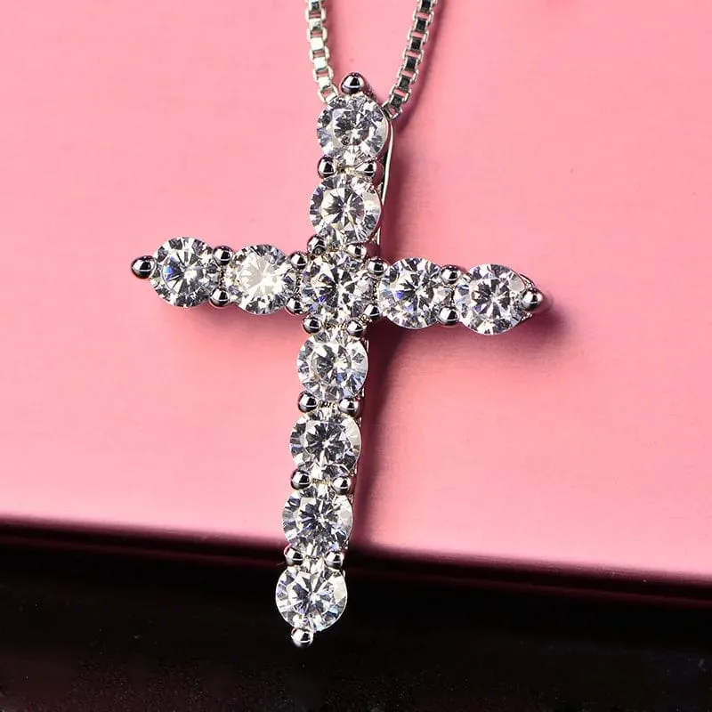 16-24 Zoll 925 Sterling Silber Halskette Box Kette Glänzender Kristall Klassischer Kreuz Anhänger Für Frauen Männer Modeschmuck Geschenke