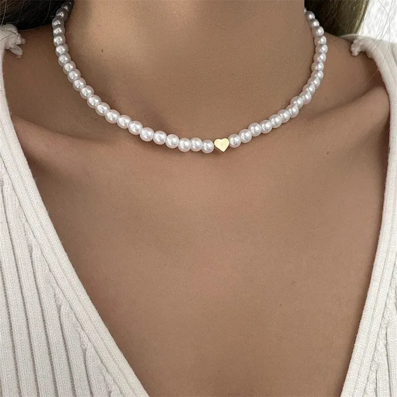 AUF MÄDCHEN Natürliche Shell Perlen Herz Halsband Mode Edelstahl Halskette für Frauen Kupfer Stern Collares Para Mujer