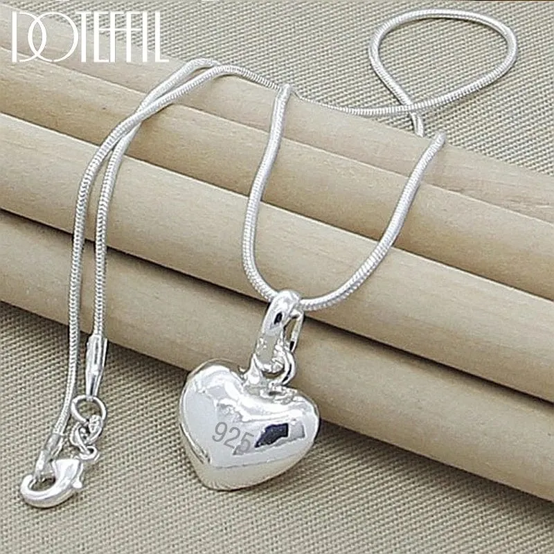 DOTEFFIL 925 Sterling Silber Massive Kleine Herz Anhänger Halskette 16-30 Zoll Schlangenkette Für Frauen Hochzeit Charm Modeschmuck