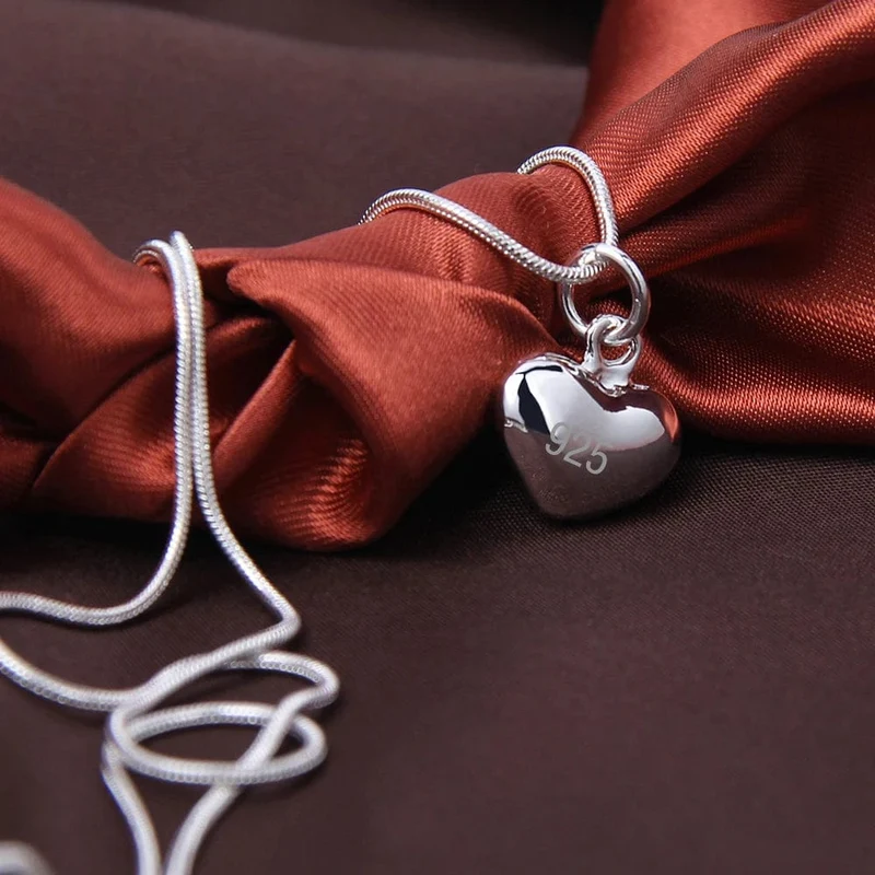 DOTEFFIL 925 Sterling Silber Massive Kleine Herz Anhänger Halskette 16-30 Zoll Schlangenkette Für Frauen Hochzeit Charm Modeschmuck