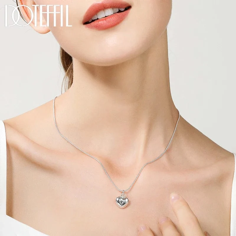 DOTEFFIL 925 Sterling Silber Massive Kleine Herz Anhänger Halskette 16-30 Zoll Schlangenkette Für Frauen Hochzeit Charm Modeschmuck