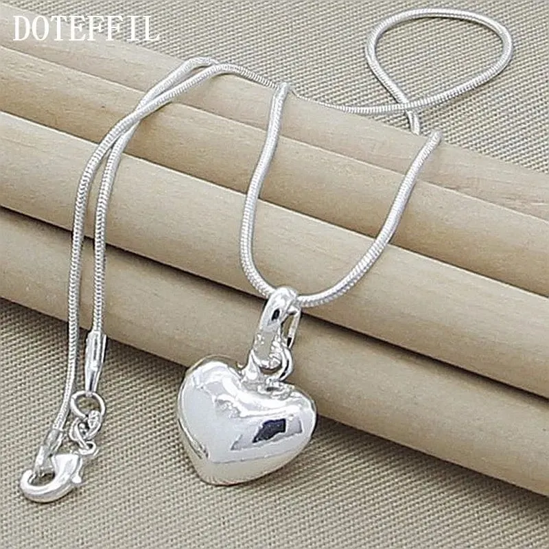 DOTEFFIL 925 Sterling Silber Massive Kleine Herz Anhänger Halskette 16-30 Zoll Schlangenkette Für Frauen Hochzeit Charm Modeschmuck