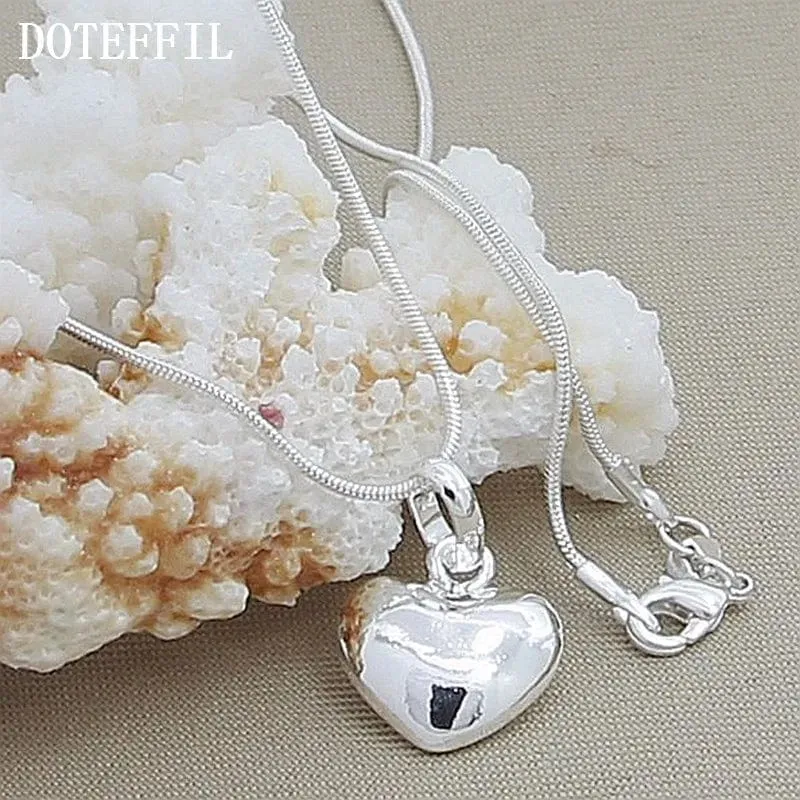 DOTEFFIL 925 Sterling Silber Massive Kleine Herz Anhänger Halskette 16-30 Zoll Schlangenkette Für Frauen Hochzeit Charm Modeschmuck
