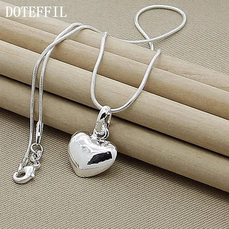 DOTEFFIL 925 Sterling Silber Massive Kleine Herz Anhänger Halskette 16-30 Zoll Schlangenkette Für Frauen Hochzeit Charm Modeschmuck