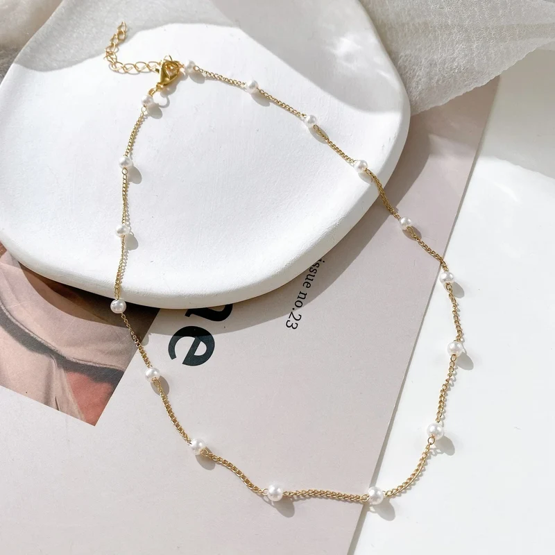 LATS Perlen Damen Halskette Kpop Perlen Choker Halskette Gold Farbe Goth Chocker Schmuck Anhänger Halsketten 2022 Halsband für Mädchen