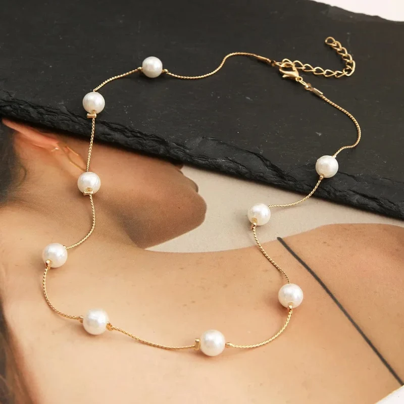LATS Perlen Damen Halskette Kpop Perlen Choker Halskette Gold Farbe Goth Chocker Schmuck Anhänger Halsketten 2022 Halsband für Mädchen