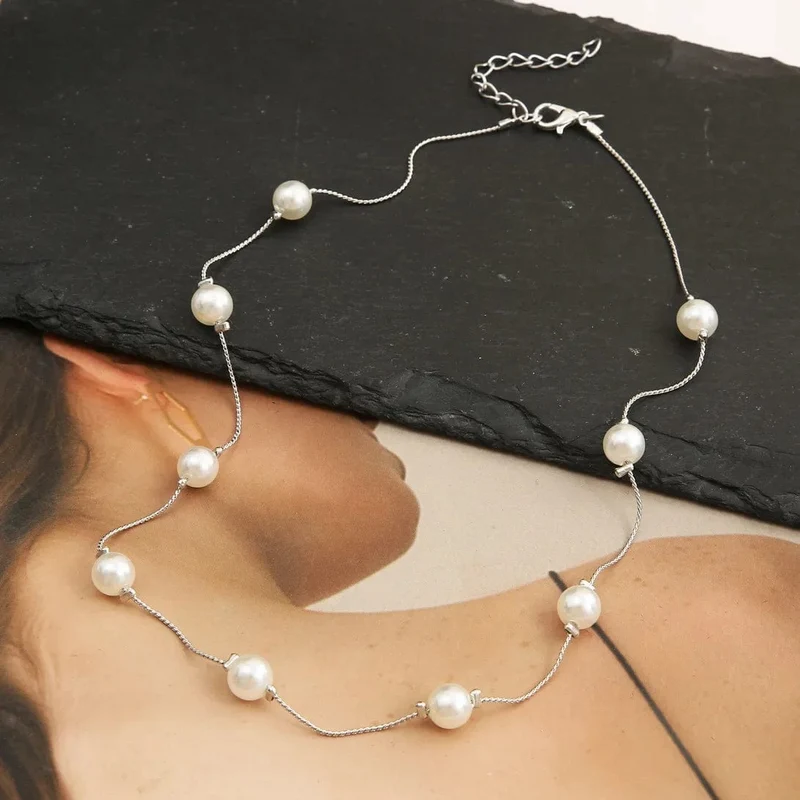 LATS Perlen Damen Halskette Kpop Perlen Choker Halskette Gold Farbe Goth Chocker Schmuck Anhänger Halsketten 2022 Halsband für Mädchen