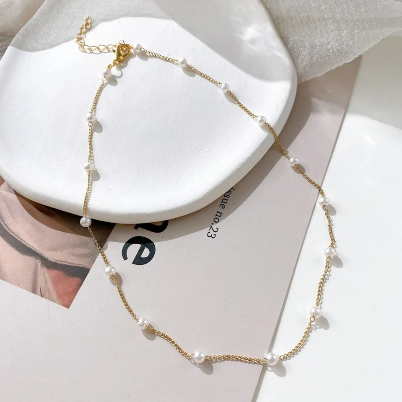 LATS Perlen Damen Halskette Kpop Perlen Choker Halskette Gold Farbe Goth Chocker Schmuck Anhänger Halsketten 2022 Halsband für Mädchen