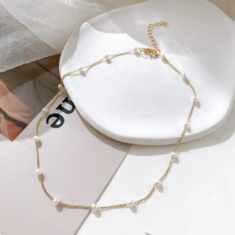 LATS Perlen Damen Halskette Kpop Perlen Choker Halskette Gold Farbe Goth Chocker Schmuck Anhänger Halsketten 2022 Halsband für Mädchen