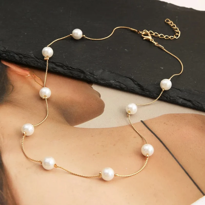 LATS Perlen Damen Halskette Kpop Perlen Choker Halskette Gold Farbe Goth Chocker Schmuck Anhänger Halsketten 2022 Halsband für Mädchen