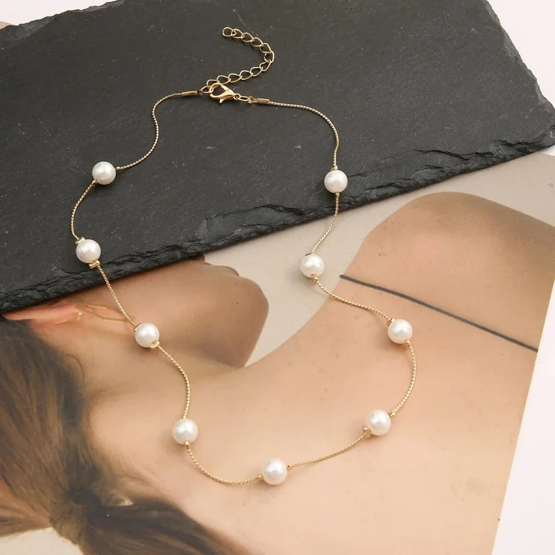 LATS Perlen Damen Halskette Kpop Perlen Choker Halskette Gold Farbe Goth Chocker Schmuck Anhänger Halsketten 2022 Halsband für Mädchen