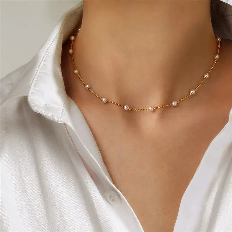 LATS Perlen Damen Halskette Kpop Perlen Choker Halskette Gold Farbe Goth Chocker Schmuck Anhänger Halsketten 2022 Halsband für Mädchen