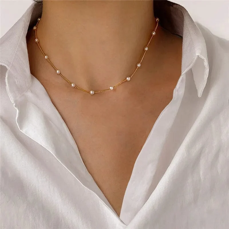 LATS Perlen Damen Halskette Kpop Perlen Choker Halskette Gold Farbe Goth Chocker Schmuck Anhänger Halsketten 2022 Halsband für Mädchen
