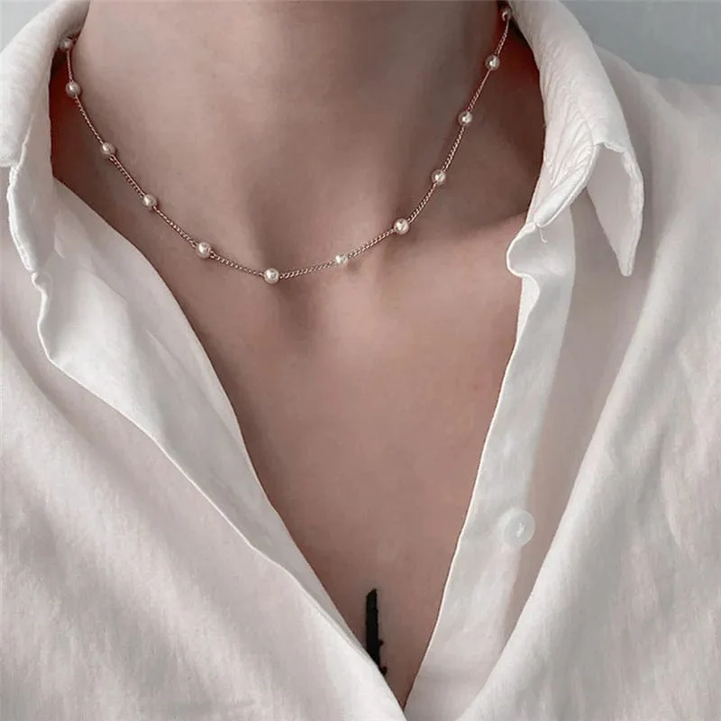 LATS Perlen Damen Halskette Kpop Perlen Choker Halskette Gold Farbe Goth Chocker Schmuck Anhänger Halsketten 2022 Halsband für Mädchen