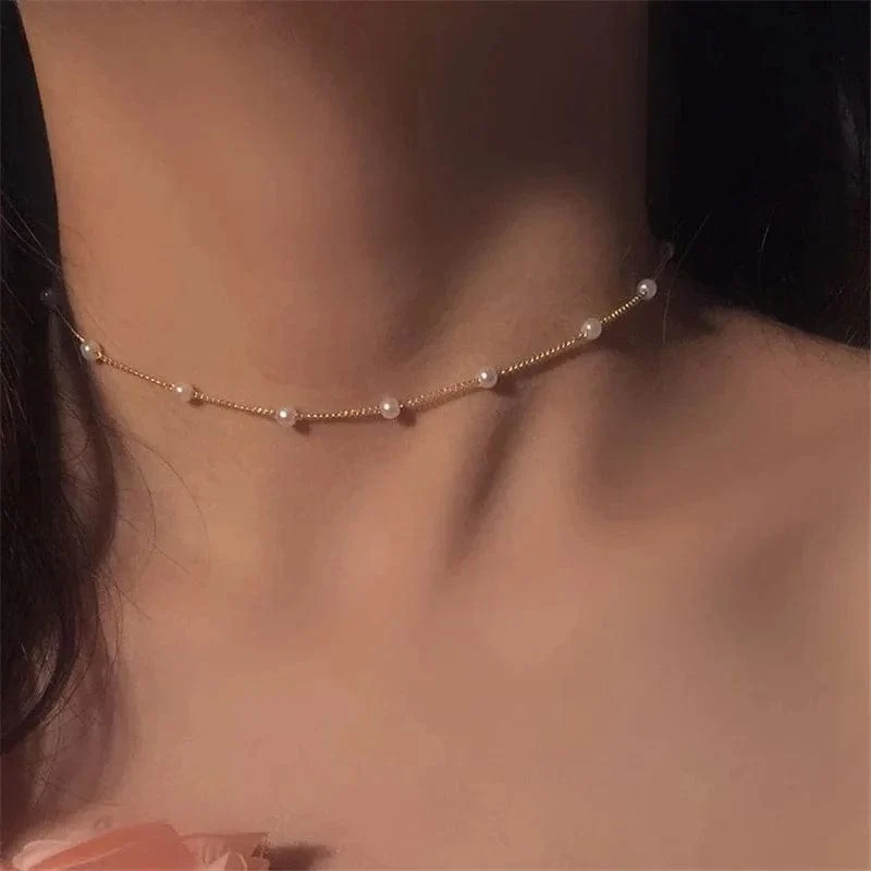 LATS Perlen Damen Halskette Kpop Perlen Choker Halskette Gold Farbe Goth Chocker Schmuck Anhänger Halsketten 2022 Halsband für Mädchen