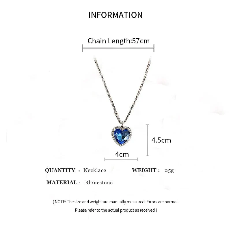 Herz aus Ozeanblau, Herz-Halsketten für Frauen, Strass-Kristall, lange Halsketten, Liebe für immer, Schmuck für Partygeschenke