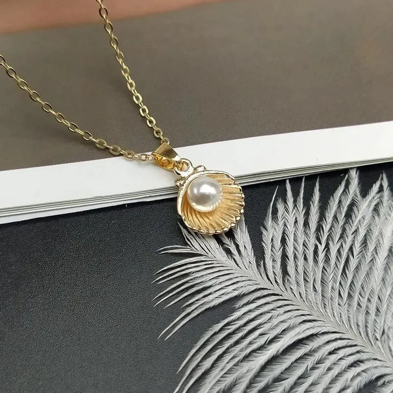 Trendy Sommer Shell Imitation Perle Anhänger Halskette Für Frauen Mode Kragen Hals Schmuck Großhandel Dropshipping