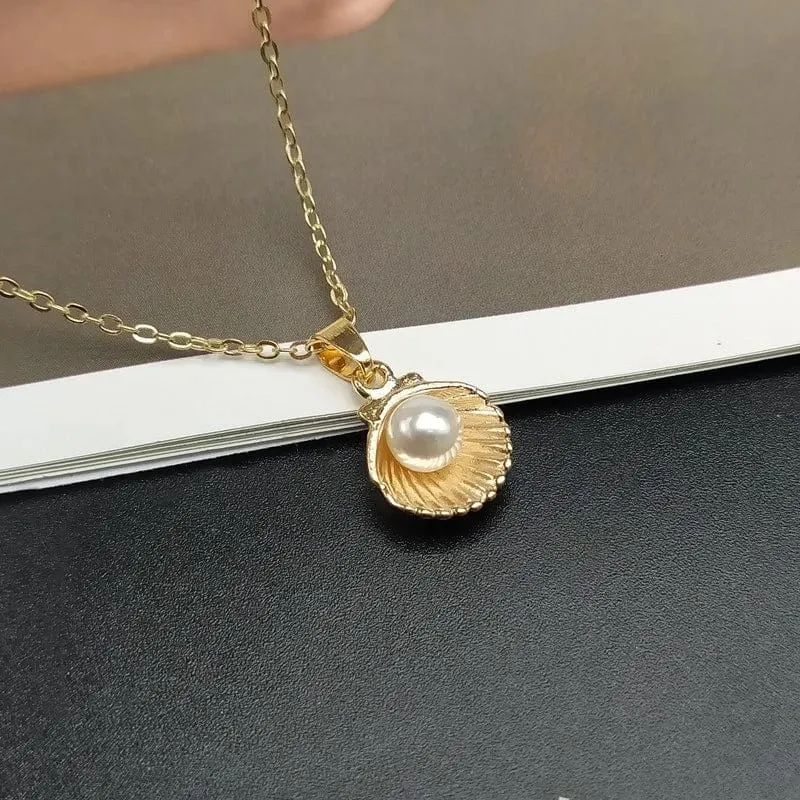 Trendy Sommer Shell Imitation Perle Anhänger Halskette Für Frauen Mode Kragen Hals Schmuck Großhandel Dropshipping