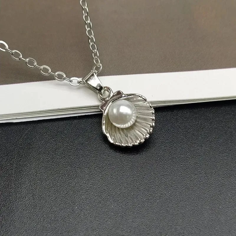 Trendy Sommer Shell Imitation Perle Anhänger Halskette Für Frauen Mode Kragen Hals Schmuck Großhandel Dropshipping