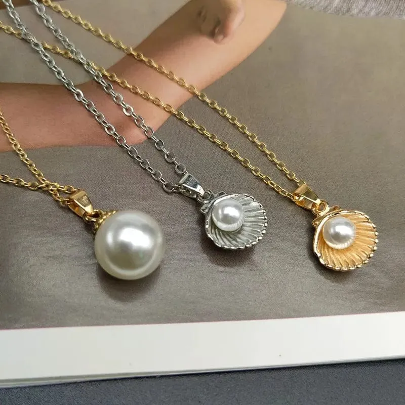 Trendy Sommer Shell Imitation Perle Anhänger Halskette Für Frauen Mode Kragen Hals Schmuck Großhandel Dropshipping