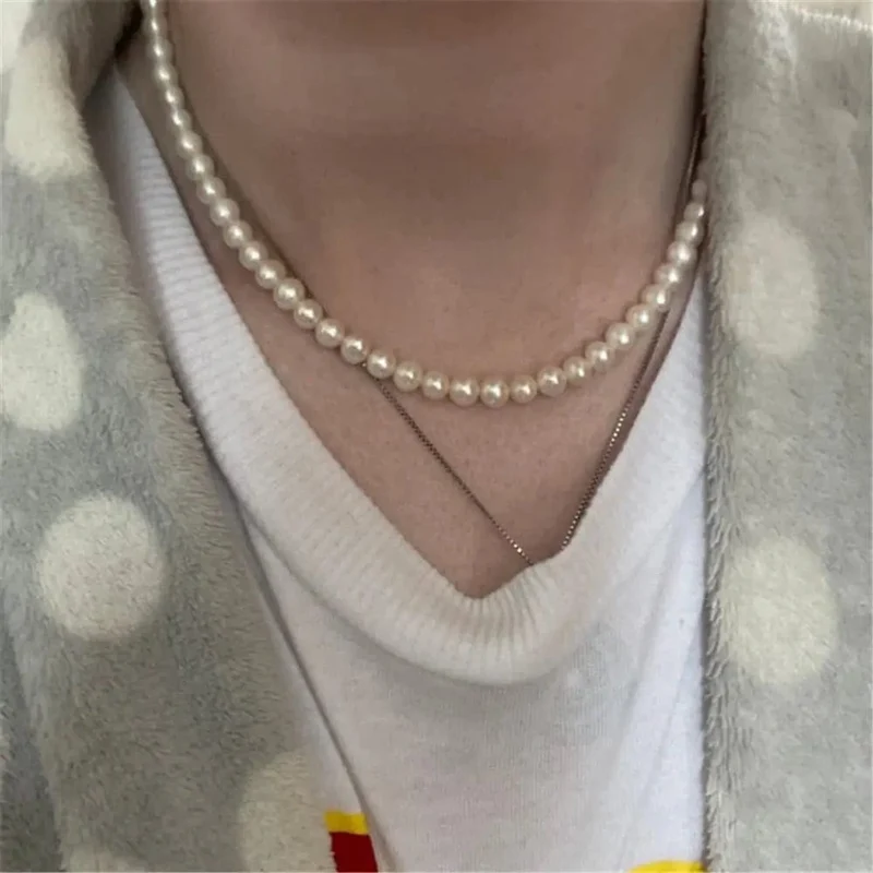 Perlenkette Herren, schlichte, handgefertigte Perlenkette, 2022 neuer trendiger Herrenschmuck für Frauen und Mädchen, Hochzeitsbankett-Halsketten