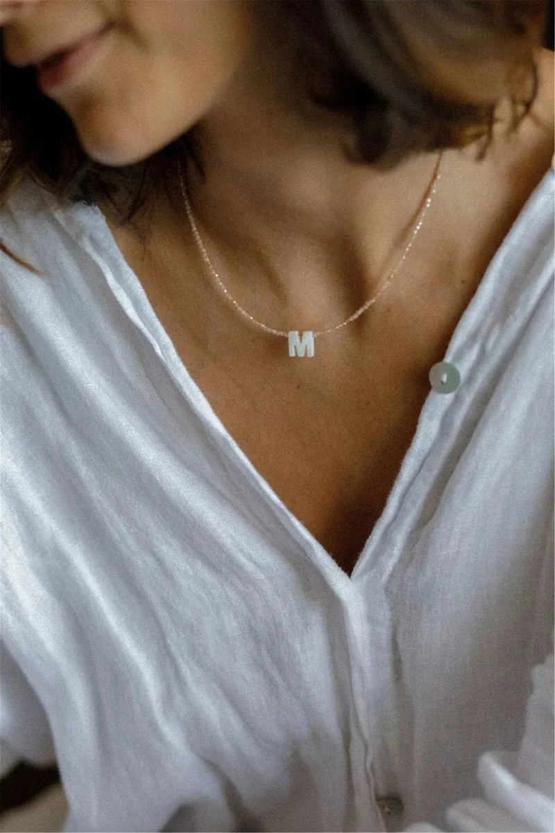 Neue Mode 26 Brief Shell Choker Halsketten Für Frauen Glänzende Kristall Perlen Schlüsselbein Chian Weibliche Hals Anhänger Halskette Schmuck
