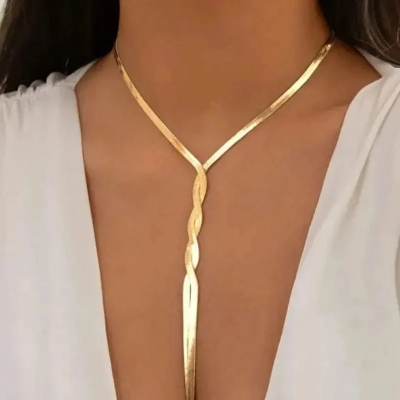 Sexy Gothic verstellbare flache Schlangenkette für Frauen Vintage Weave Twisted Link Brust Choker Ästhetischer Halsschmuck Neu