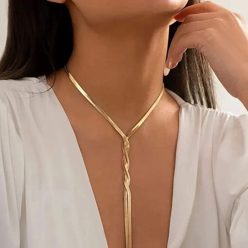 Sexy Gothic verstellbare flache Schlangenkette für Frauen Vintage Weave Twisted Link Brust Choker Ästhetischer Halsschmuck Neu