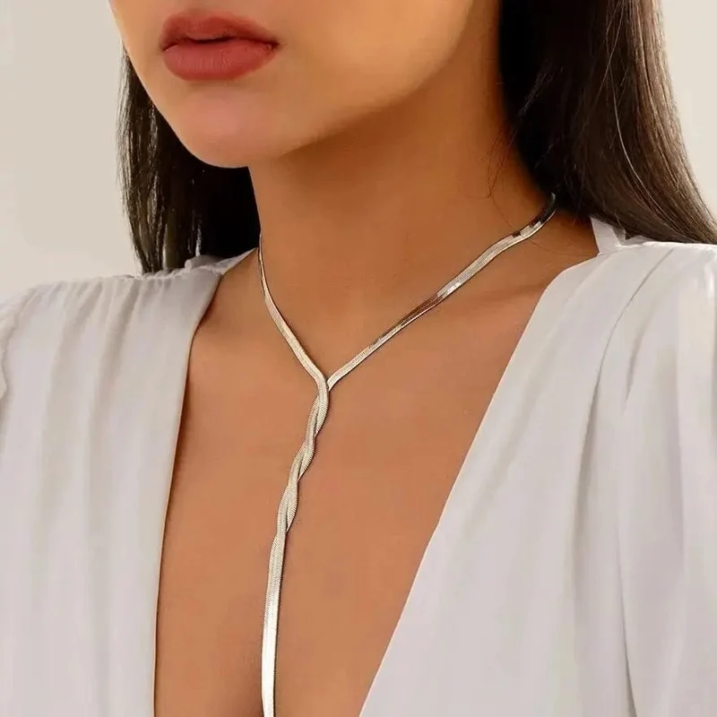 Sexy Gothic verstellbare flache Schlangenkette für Frauen Vintage Weave Twisted Link Brust Choker Ästhetischer Halsschmuck Neu