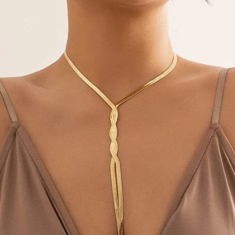 Sexy Gothic verstellbare flache Schlangenkette für Frauen Vintage Weave Twisted Link Brust Choker Ästhetischer Halsschmuck Neu