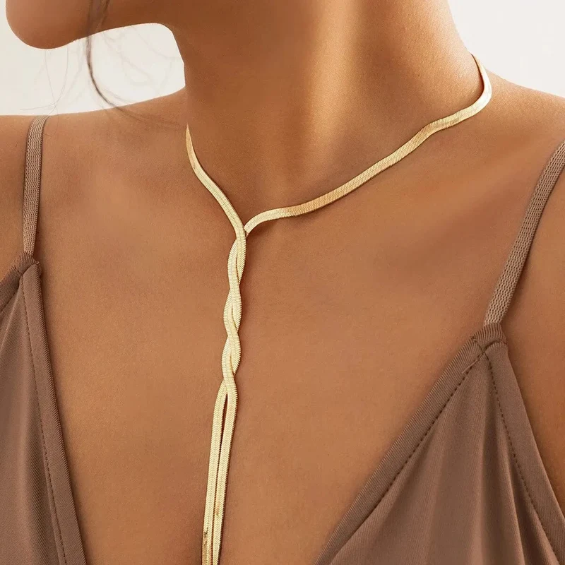 Sexy Gothic verstellbare flache Schlangenkette für Frauen Vintage Weave Twisted Link Brust Choker Ästhetischer Halsschmuck Neu