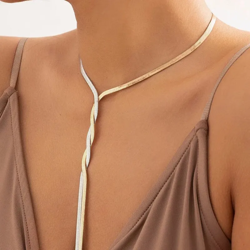 Sexy Gothic verstellbare flache Schlangenkette für Frauen Vintage Weave Twisted Link Brust Choker Ästhetischer Halsschmuck Neu