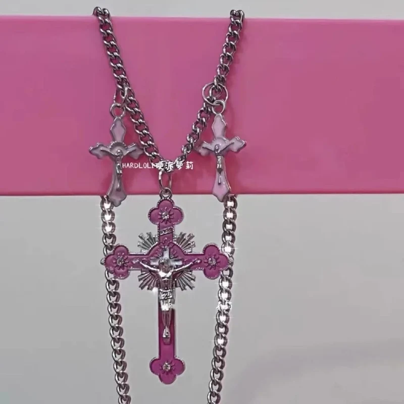 Neue Rosa Kreuz Halsketten für Frauen Y2k Mode Gothic Paar Schmuck Metall Ketten Colliers Anhänger Halskette Partei Schmuck Geschenke